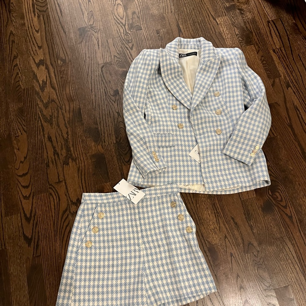 Zara baby blue plaid suit set